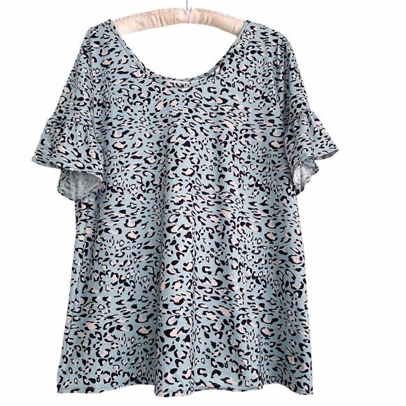 MISS LOOK Light Blue Cheetah Print T Shirt Large - Picture 1 of 7